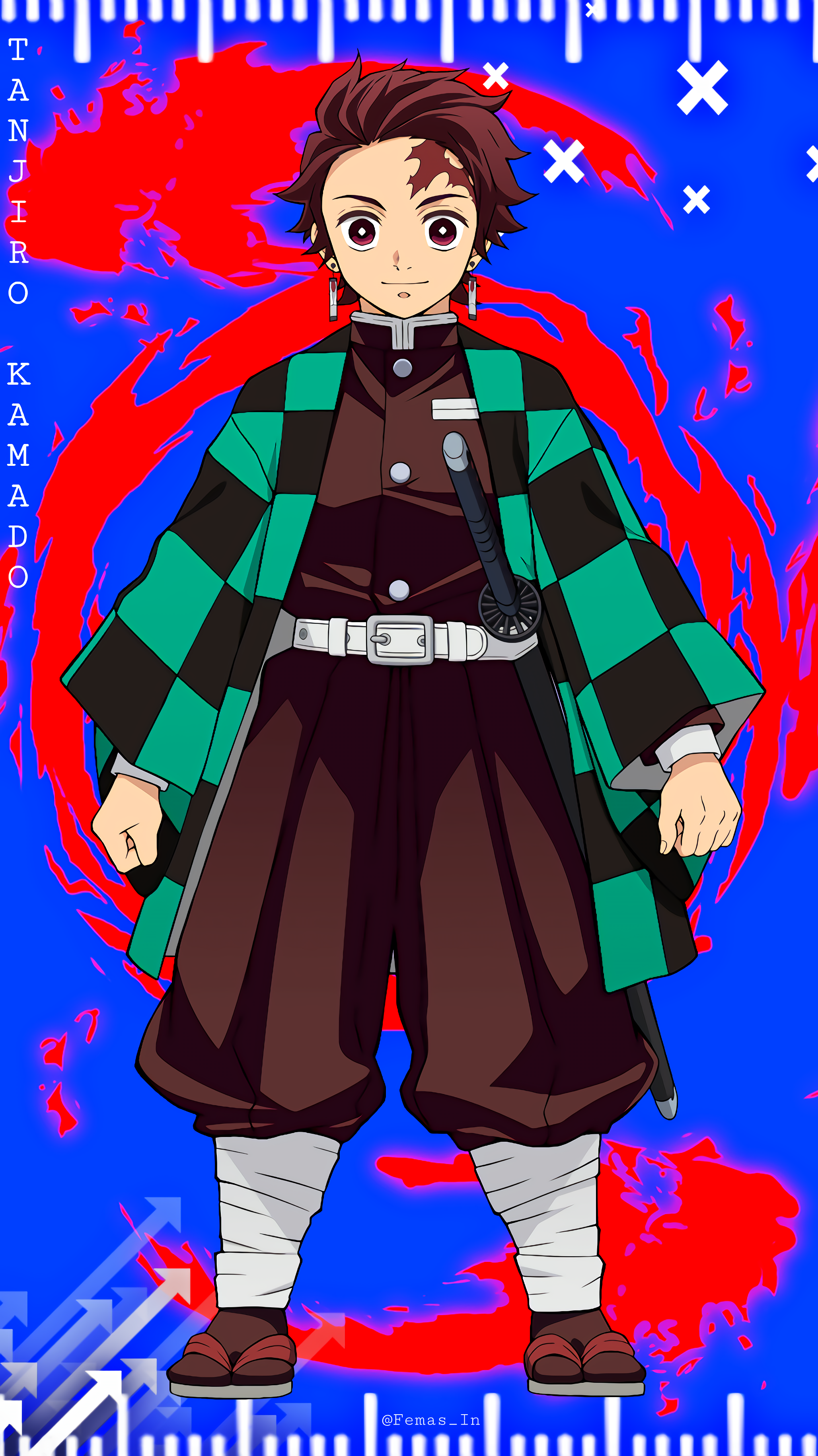 red eyes, Kimetsu no Yaiba, Kamado Tanjirล, standing, Tanjiro Kamado, looking at viewer, anime