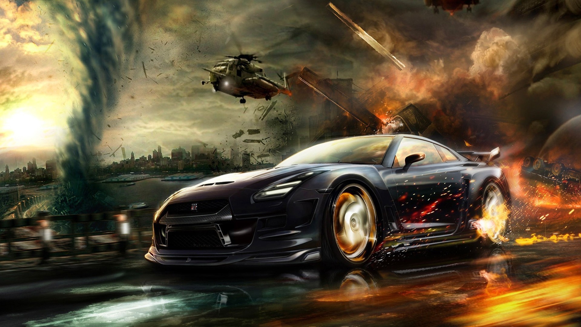 1920x1080 nissan gt r car adobe photoshop war JPG 416 kB