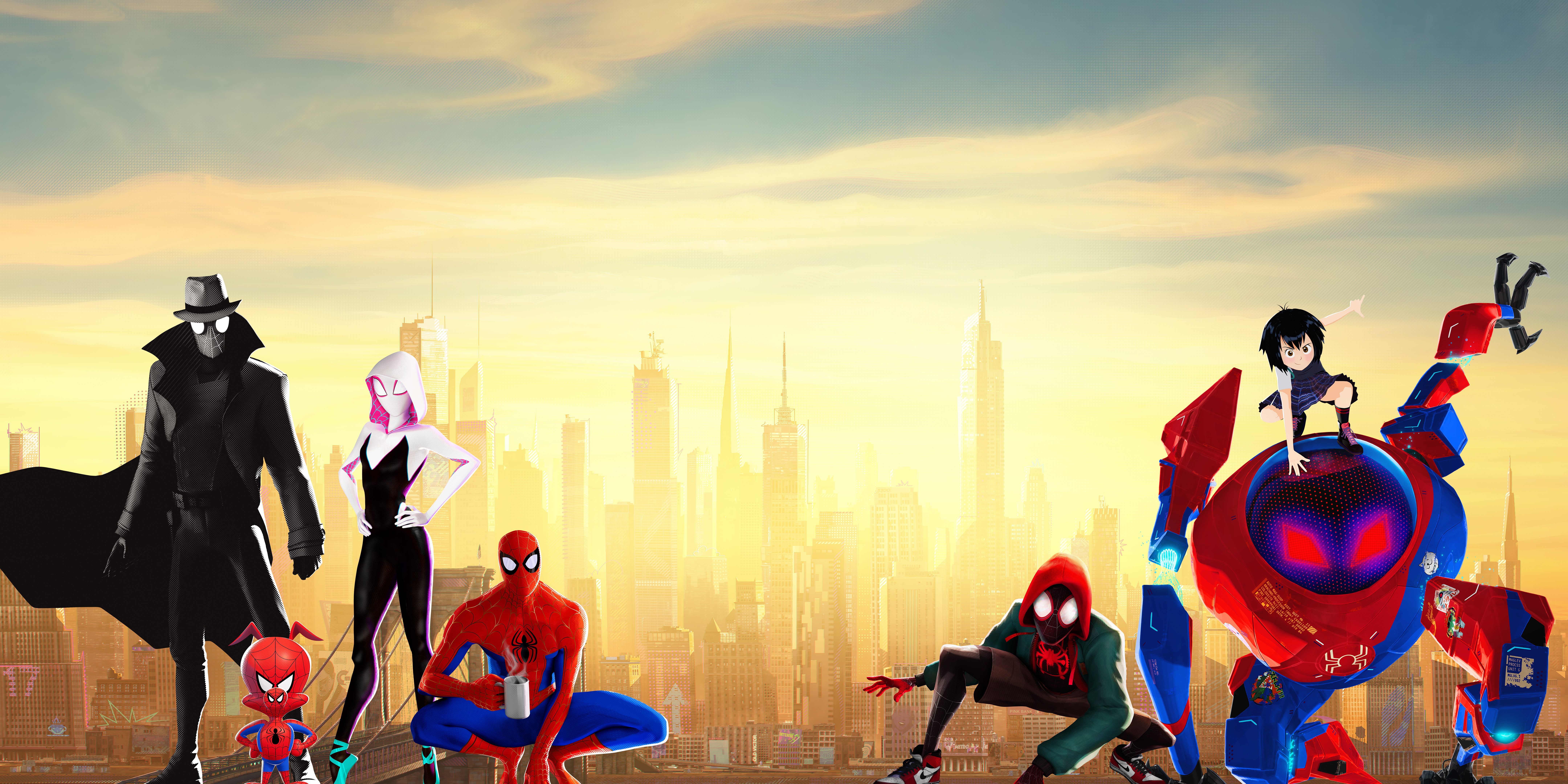 Spider-Ham, Spider-Gwen, Spider-Man Noir, Spider-Man: Into the Spider-Verse, 4K, Spider-Woman, Miles Morales, 8K, Spider-Man