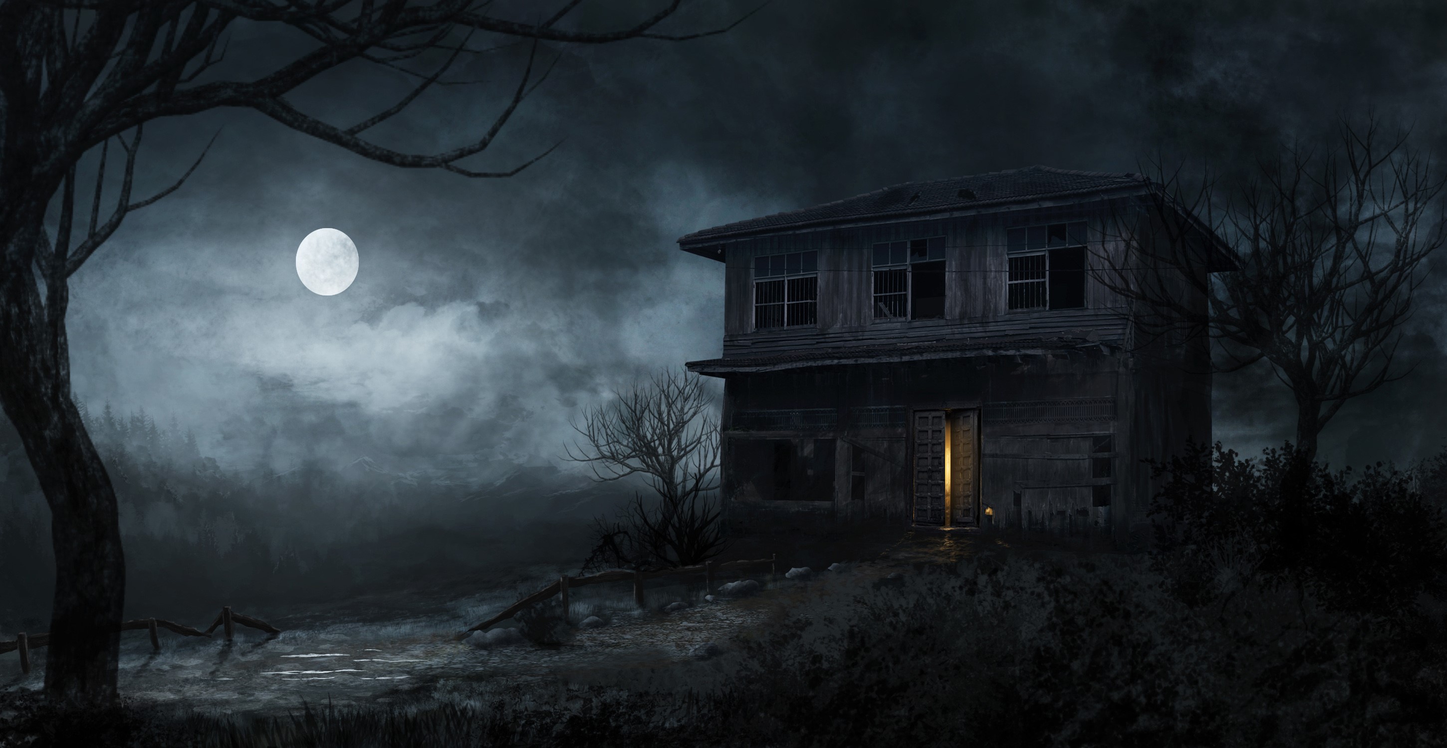 haunted house, Gothic Fantasy, Houses, Night, Old