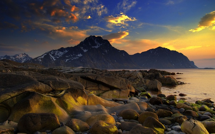 Rocky Coastline With Mountains And Sunset Sky Hd Wallpaper | Rare Gallery