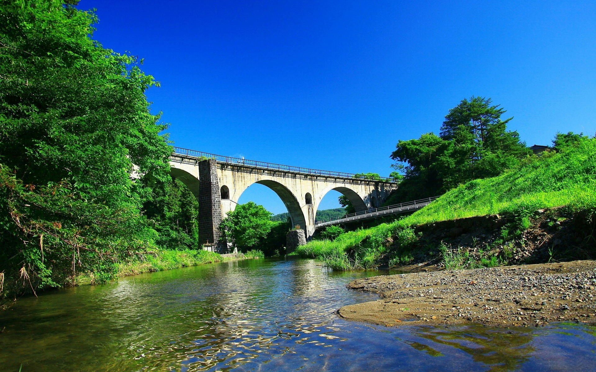 Stone Bridge Over A River Surrounded By Greenery Hd Wallpaper | Rare ...